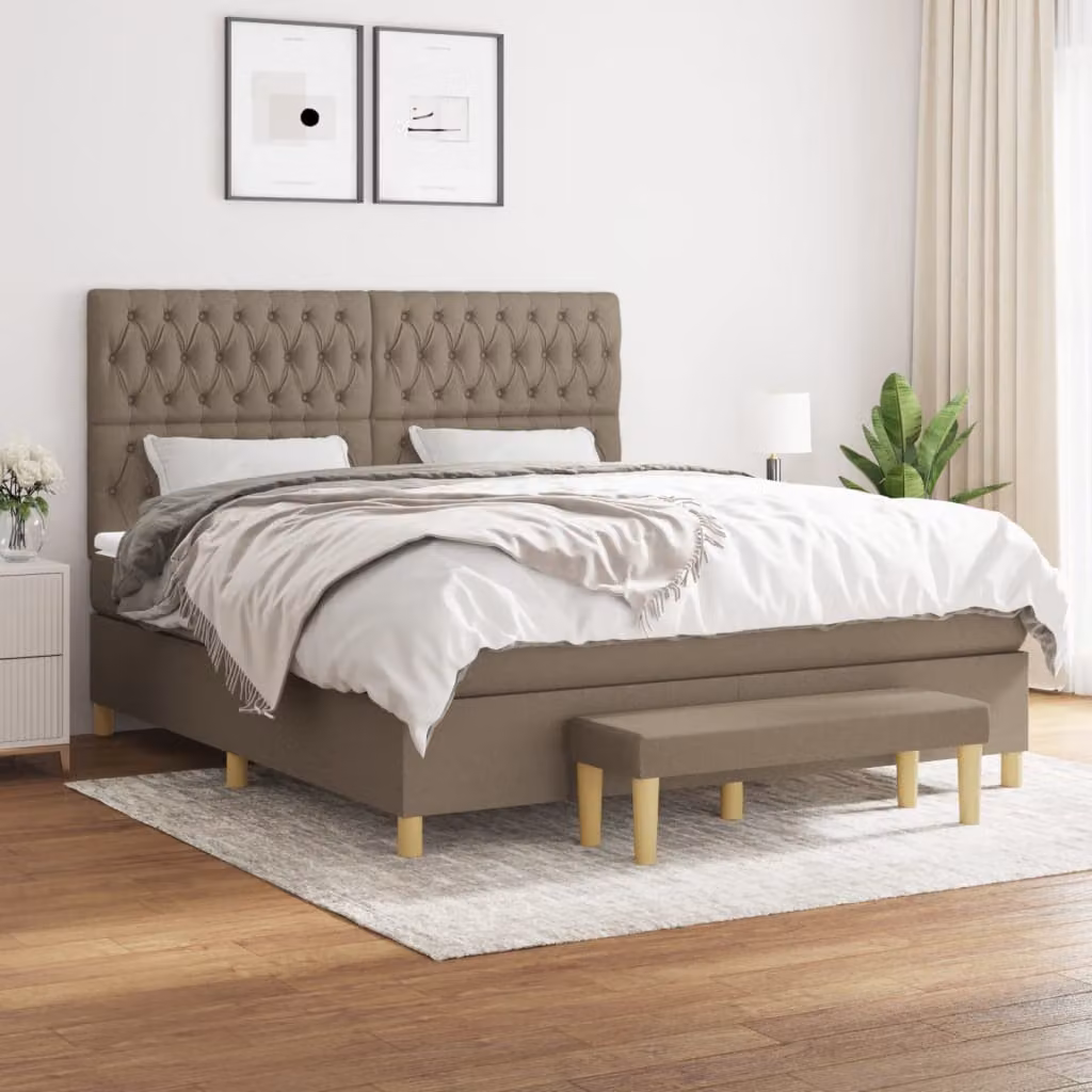 vidaXL Letto Ibrido con Giroletto a Molle e Materasso in Tessuto Beige e Bianco L/P: 180 x 200 cm – 1