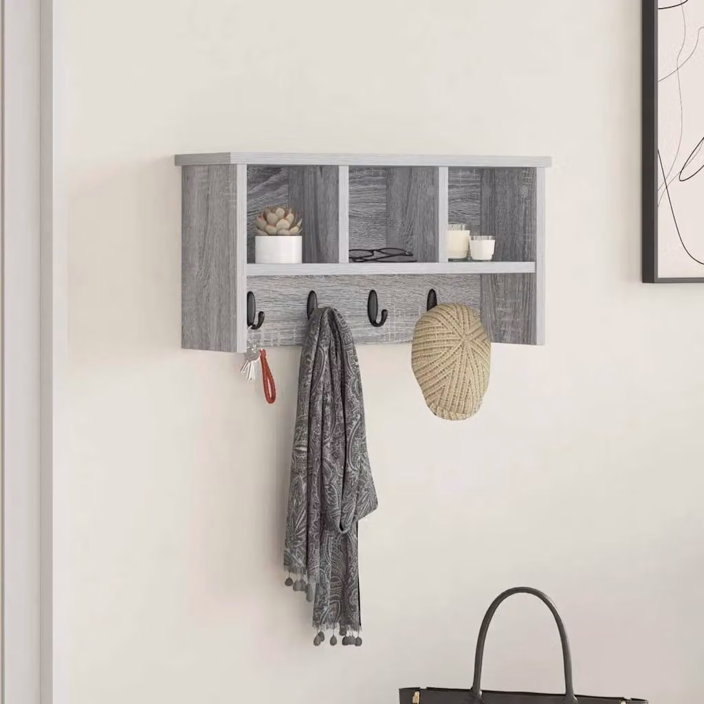 vidaXL Appendiabiti a muro moderno in MDF Grigio, L 50 x P 16 x H 26 cm