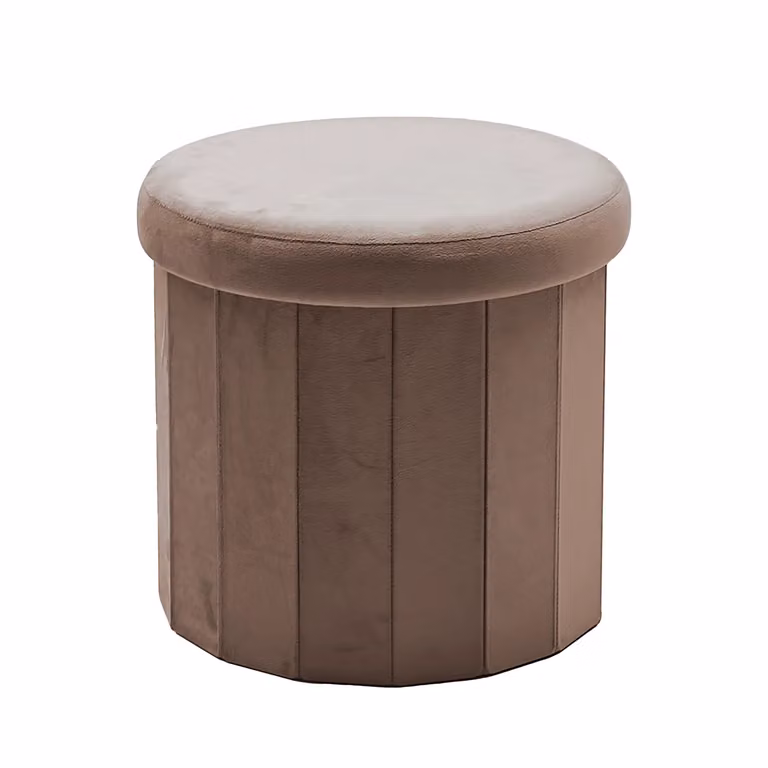 Pouf Contenitore VESTIAMO CASA in Velluto Beige, Design Moderno e Cilindrico, H 38 cm x Diametro 40 cm