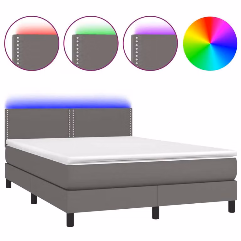 Giroletto Molle con Materasso e LED Grigio 140x200cm Pelle finta