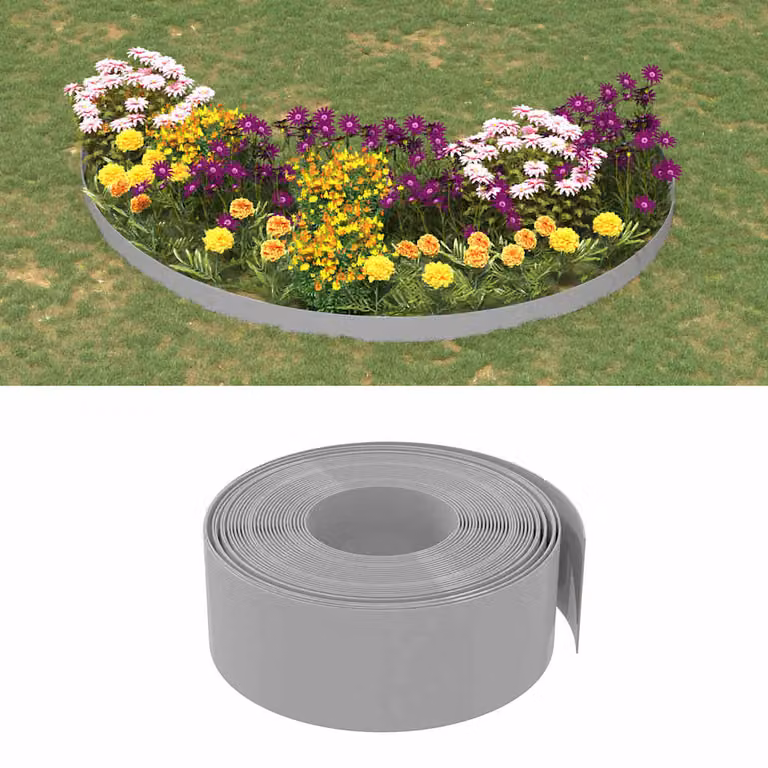 Set di 5 bordure da giardino vidaXL in polietilene grigio, lunghezza 10 m e altezza 20 cm