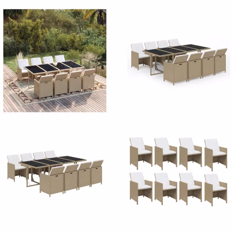 vidaXL Set da pranzo da giardino 9 pezzi con cuscini in poly rattan beige - Set da pranzo da giardino - Set da pranzo in poly rattan - Set da pranzo da esterno