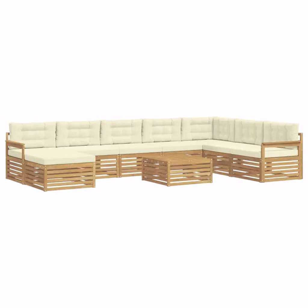 Set di divani da esterno a L vidaXL in legno di acacia con cuscini Bianco e Beige – 2