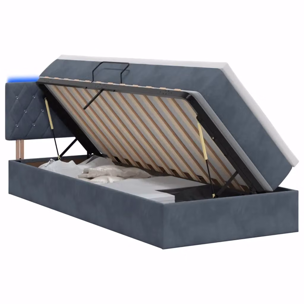 Letto con contenitore e illuminazione LED vidaXL in tessuto grigio con porta USB, L: 90 cm, P: 194 cm, H: 88 cm – 2