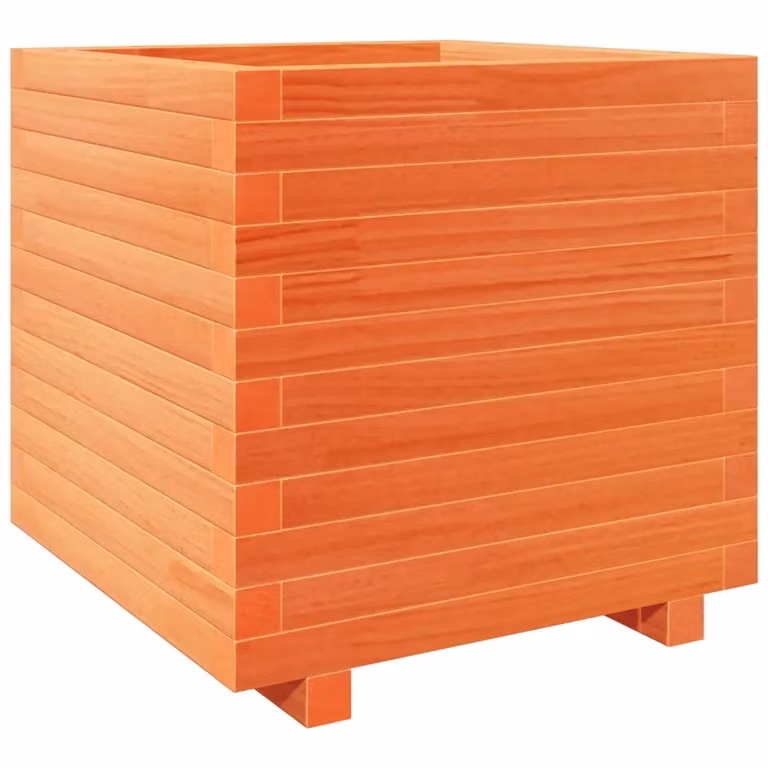 Fioriera da giardino Design Mania in legno massello di pino, colore marrone e arancione, L/P/H: 50 x 50 x 49,5 cm