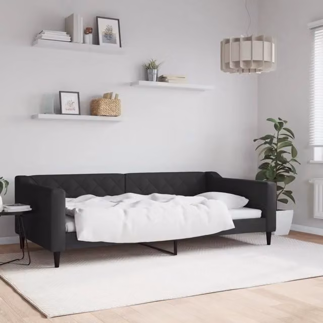 Letto da giorno moderno vidaXL in tessuto nero con struttura in legno e metallo L/P/H: 200 x 110 x 67 cm