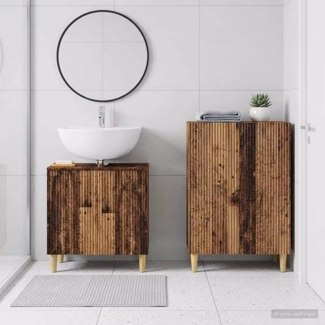 Set di mobili da bagno vidaXL composto da mobile lavabo e mobile contenitore in legno marrone con finitura opaca stile moderno