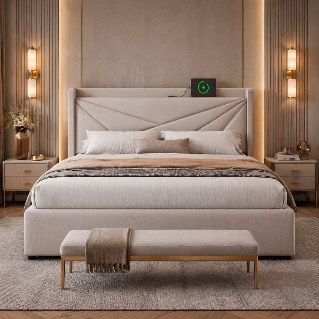 Letto Contenitore REDOM Beige con porte USB e USB-C, L/P: 160 x 200 cm, H: 208 cm – 2