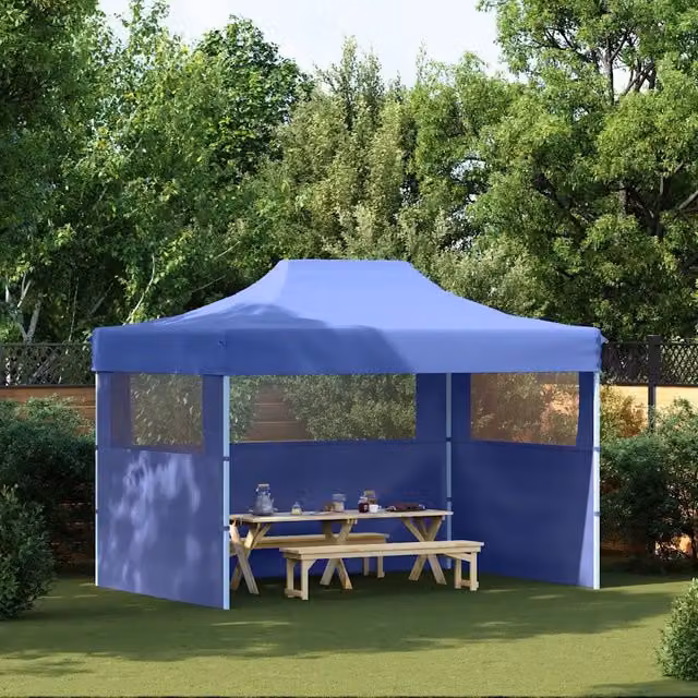 Gazebo professionale pieghevole vidaXL con 3 pareti in acciaio e PVC, colore blu, L/P/H: 400 x 300 x 280 cm – 1