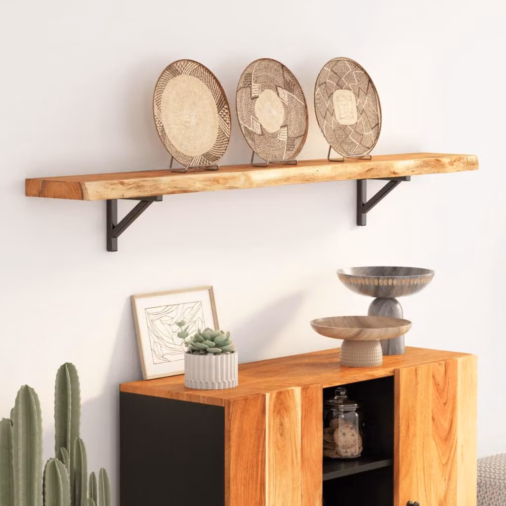 Mensola da muro vidaXL in legno di acacia marrone stile rustico L 140 cm x P 20 cm x H 2,5 cm