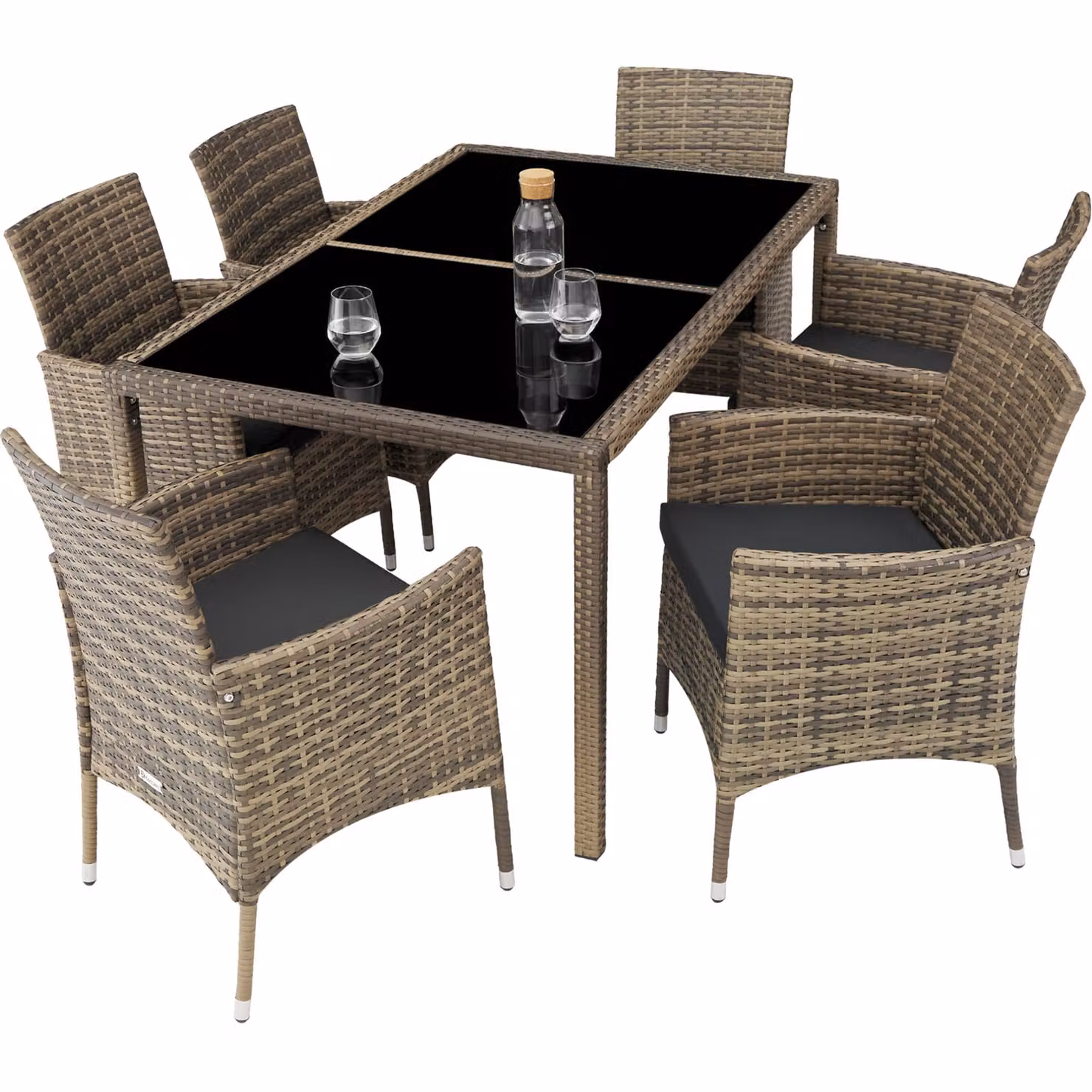 Set da giardino Porto TecTake in polyrattan con tavolo in vetro e 7 sedute, colore beige e grigio scuro