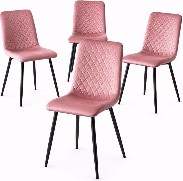 Set di 4 sedie moderne GIORDANOSHOP con seduta ergonomica in velluto rosa e gambe in metallo nero per cucina e soggiorno