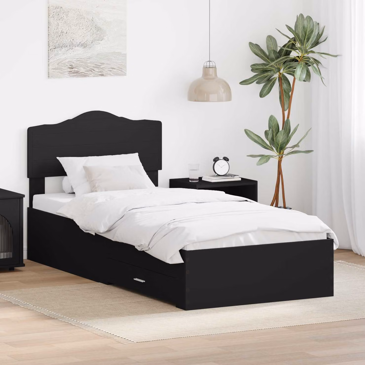 Struttura del letto vidaXL in legno ingegnerizzato nero con cassetti L: 100 cm, P: 200 cm, H: 90 cm