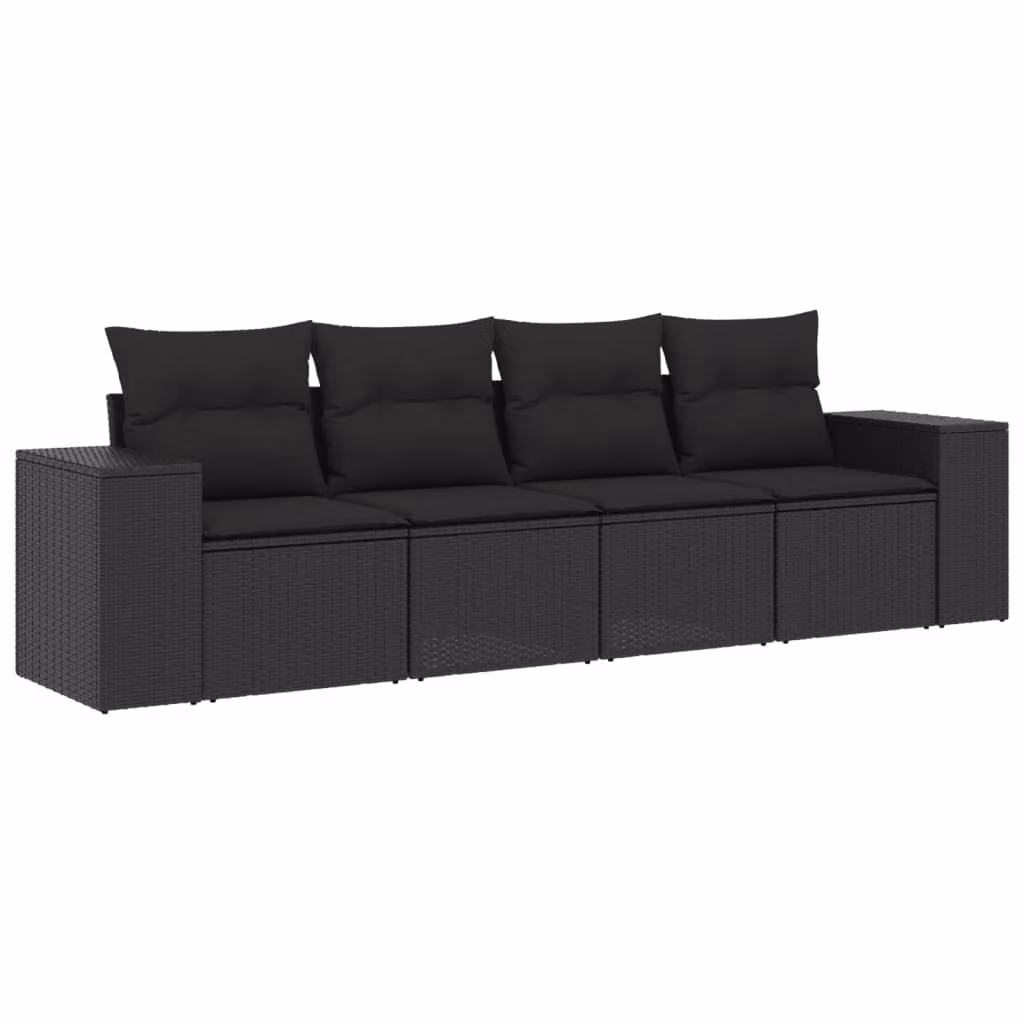 Set Divani da Giardino 4 pz con Cuscini Nero in Polyrattan