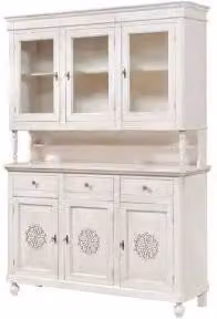 Credenza cristalliera napoletana in legno 3 ante Shabby chic bianco anticato decorata