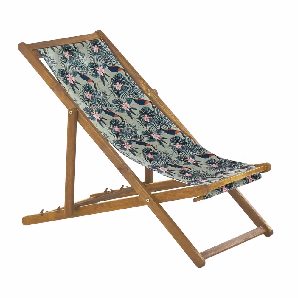 Set di 2 sedie a sdraio reclinabili BELIANI con struttura in legno di acacia oliato e sedile ad amaca con motivo pellicano multicolore per giardino e terrazzo – 2
