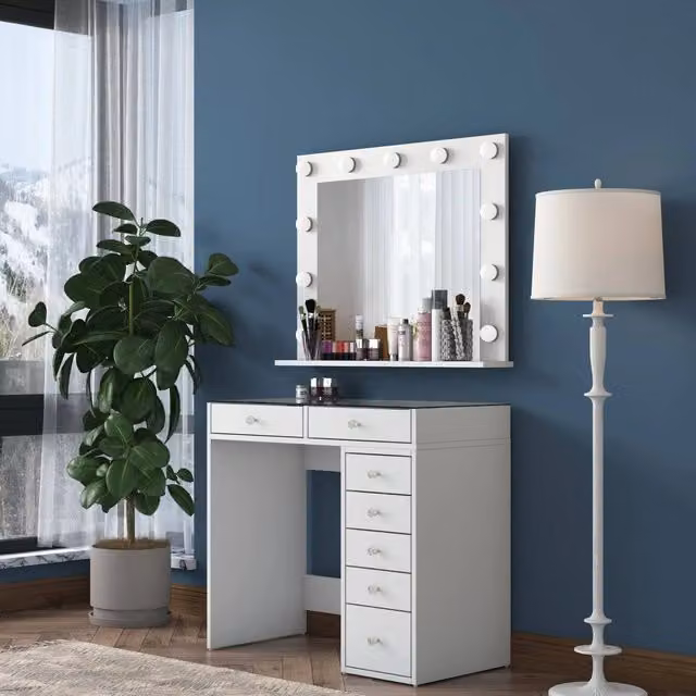 Consolle Algiedi con specchio inclusa, design moderno in bianco lucido, L 90 x P 45 x H 80 cm – 1