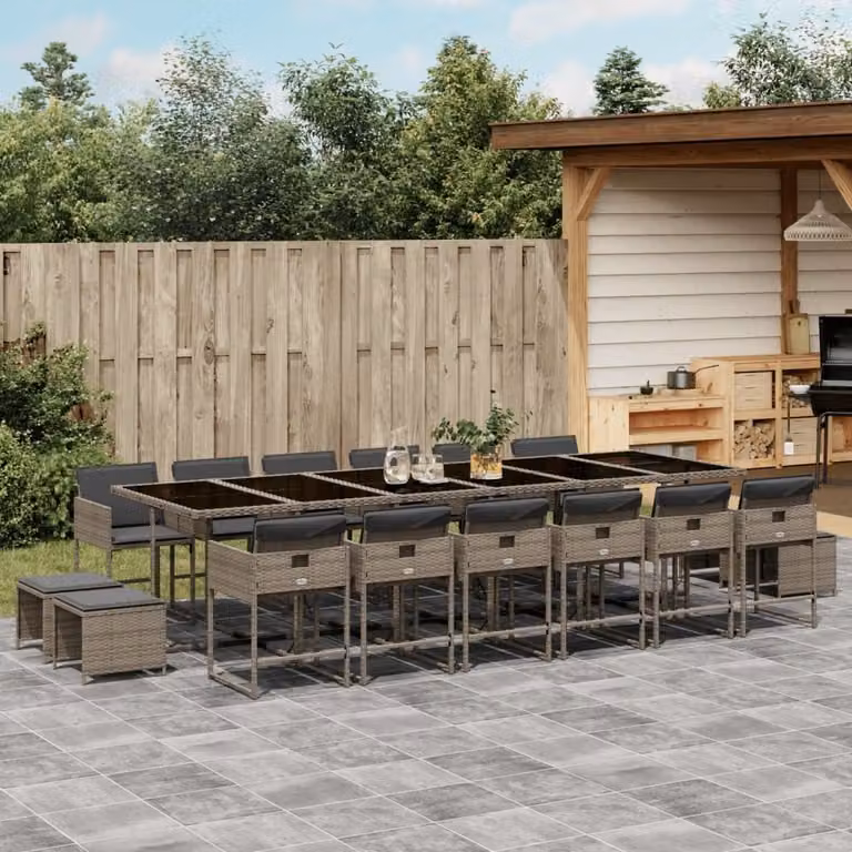 Maison Exclusive - Set da Pranzo da Giardino 17pz con Cuscini Grigio in Polyrattan