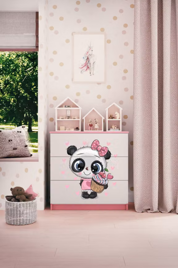 Cassettiera per bambini Panda nel colore rosa Babydreams
