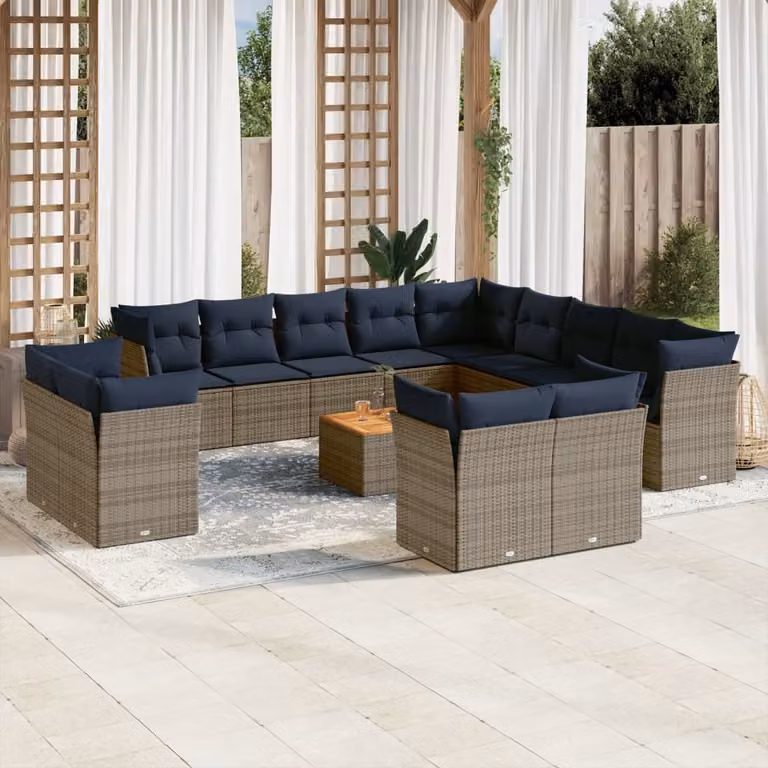 Maison Exclusive - Set Divani da Giardino 14pz con Cuscini in Polyrattan Grigio