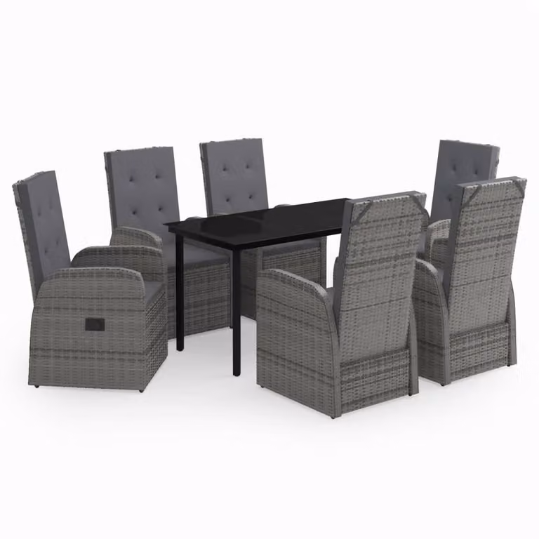 Set da Pranzo da Giardino 7 pz con Cuscini Grigio
