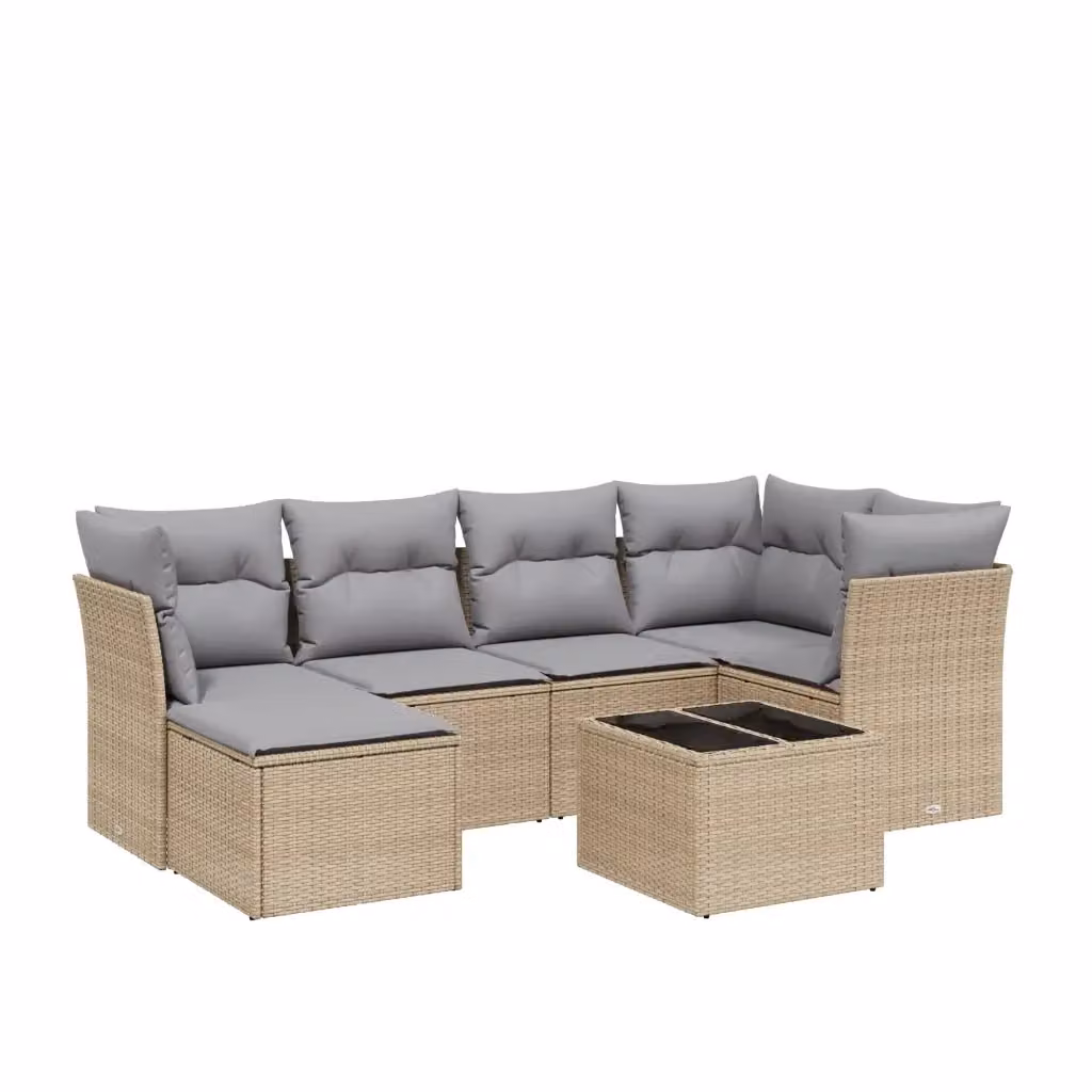 vidaXL Set Divano da Giardino 7 pz a Forma a L con Cuscini Beige e Grigio in Polyrattan e Acciaio – 2