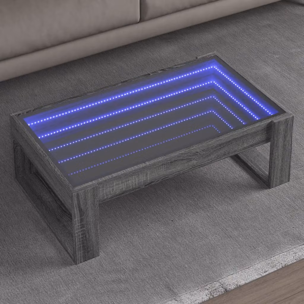 vidaXL Tavolino da Salotto Moderno con LED Grigio, L 90 cm x P 53 cm x H 30 cm