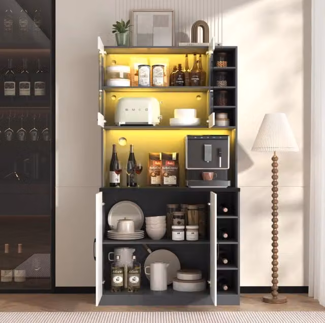 Mobile cucina moderno MODFU in MDF e vetro con illuminazione integrata, grigio e bianco, L 100 x P 47 x H 187 cm