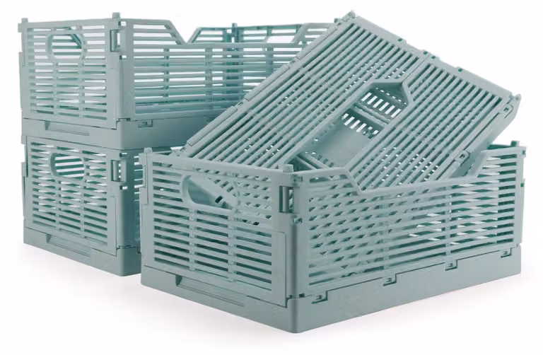 Set di 4 contenitori in plastica pieghevoli - Cesti di stoccaggio impilabili (30,5 x 20,5 x 12,5 cm, blu)