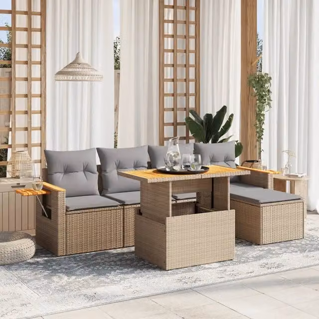 Set Divano da Giardino 6 pz con Cuscini Beige in Polyrattan 3273495