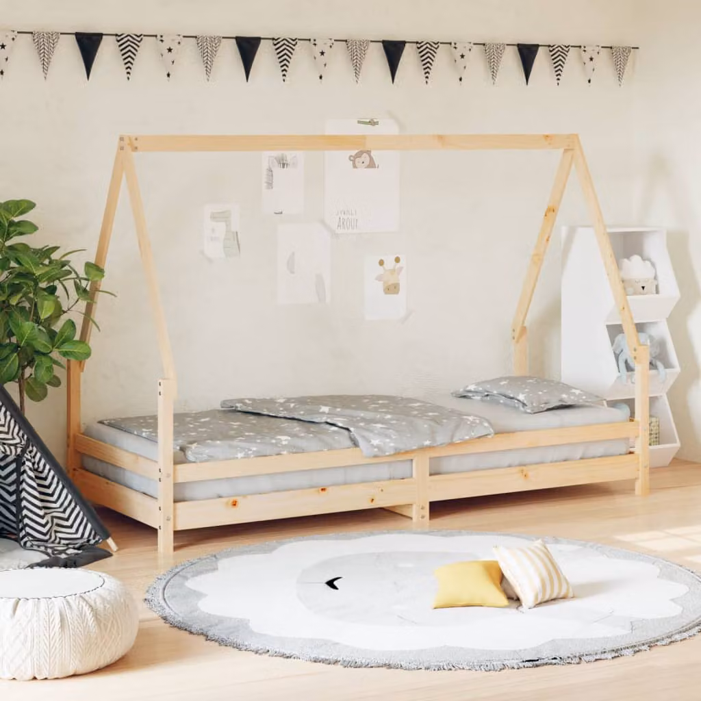 vidaXL Giroletto per Bambini in Legno Massello di Pino Rustico, L/P/H: 205.5 x 90 x 139.5 cm
