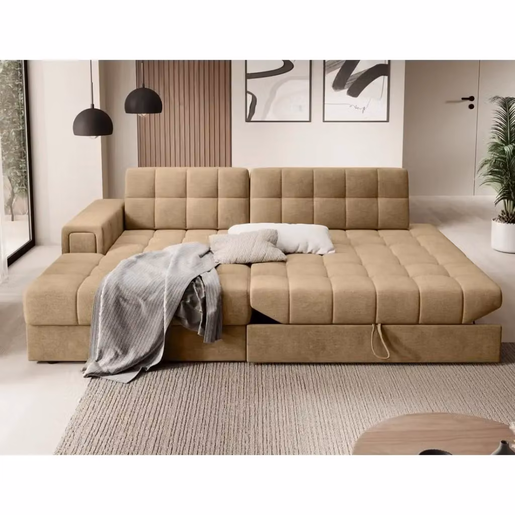 Divano angolare trasformabile CUBITO MEUBLORAMA beige con contenitore e letto, L/P/H: 240 x 150 x 82 cm – 2