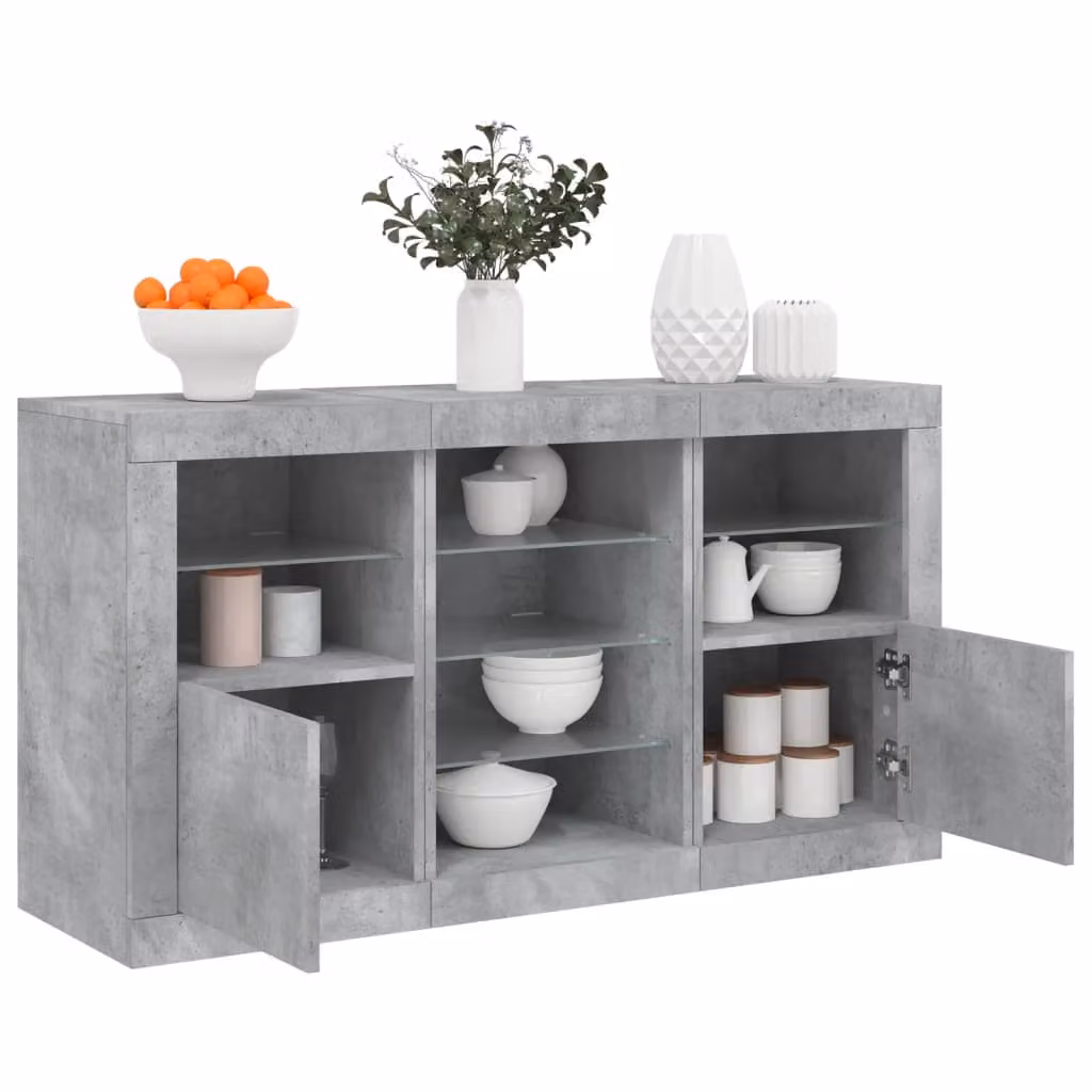 Credenza moderna vidaXL con luci LED integrate, Grigio, L: 123 cm, P: 37 cm, H: 67 cm