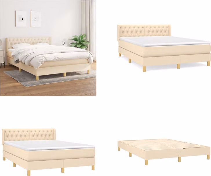 vidaXL Letto boxspring con materasso in tessuto crema 140x190 cm - Letto boxspring - Boxspringbetten - Bett - Schlafzimmermöbel
