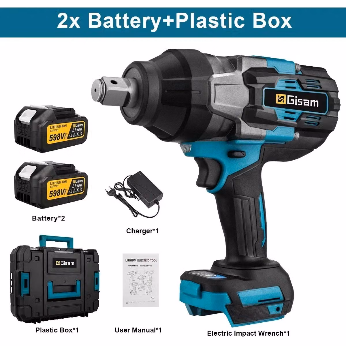 Avvitatore a percussione a batteria - Chiave dinamometrica a 18V - 3100 Nm, motore brushless - Attacco quadrato da 1,9 cm (3/4") - Senza fili - Set con 2 batterie