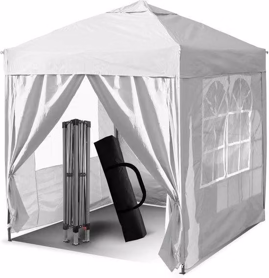 Gazebo pop-up con sistema a incastro - pareti laterali rimovibili - robusto telaio in acciaio - copertura resistente - per il giardino - eventi all'aperto - tessuto Oxford 210D - 3x3 m - bianco