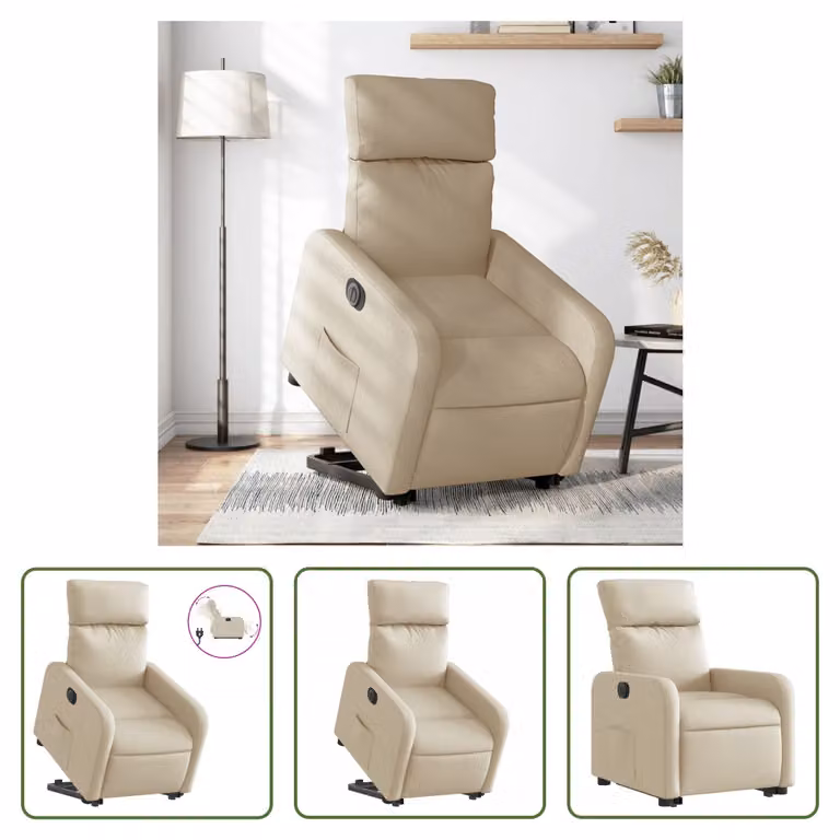 The Living Store Poltrona relax con supporto elettrico in tessuto crema
