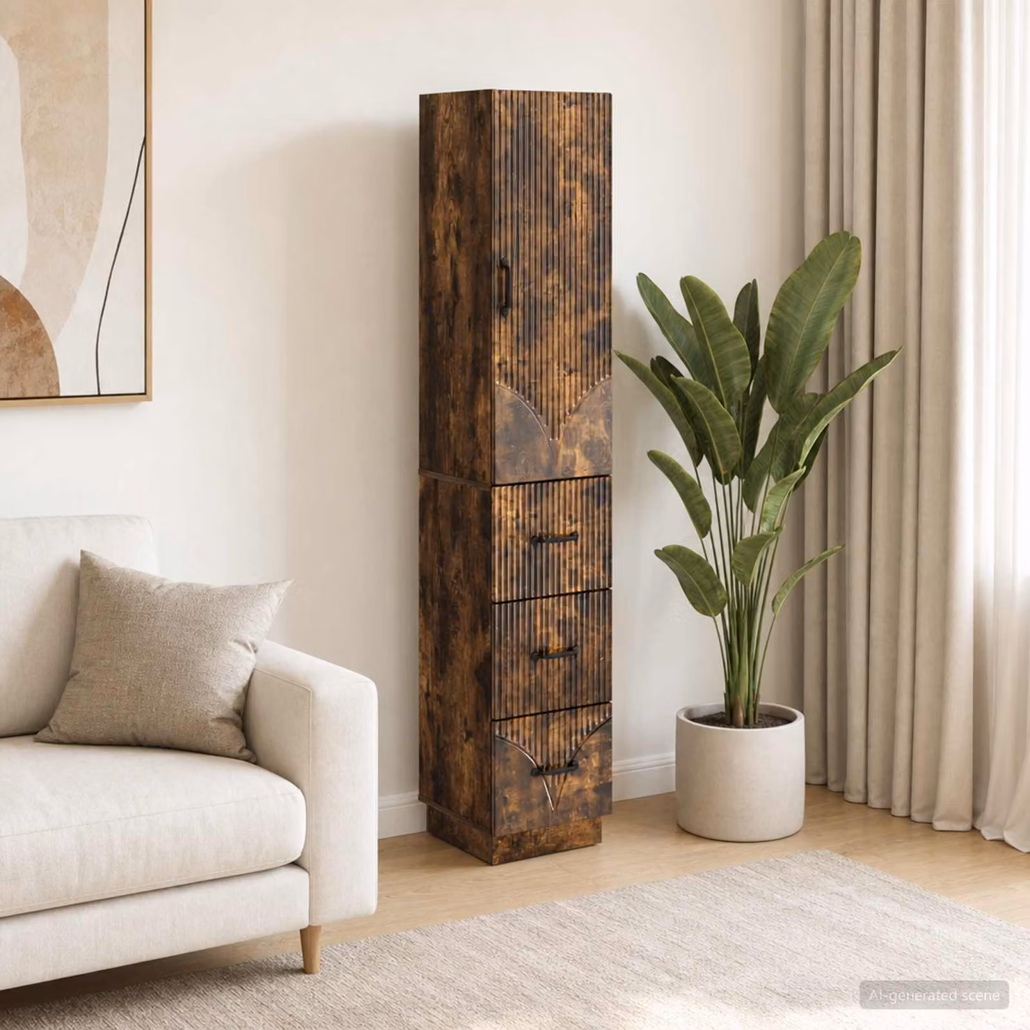 Set di 2 armadi moderni vidaXL in legno e metallo marrone con ante scorrevoli e cassetti, L/P/H: 33 x 34,5 x 87 cm