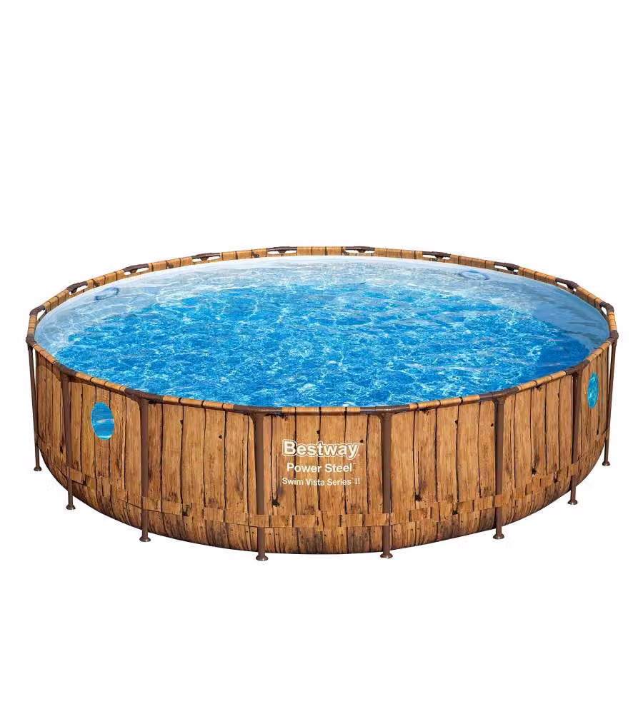 Bestway Piscina Fuori Terra Tonda Power Steel Effetto Legno 549x122 cm