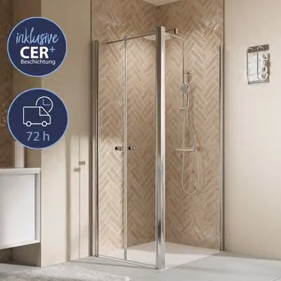Porta doccia laterale a battente ELANA 2.0 Express Q72, dimensioni 100 x 200 cm, profilo cromato, vetro trasparente con trattamento anti-sporco