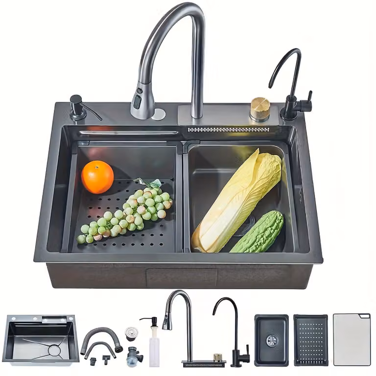 Rubinetto da cucina - Miscelatore da cucina - Rubinetto estraibile - Miscelatore - Rubinetto per lavello - Acciaio inossidabile 304 - 45 x 60 cm
