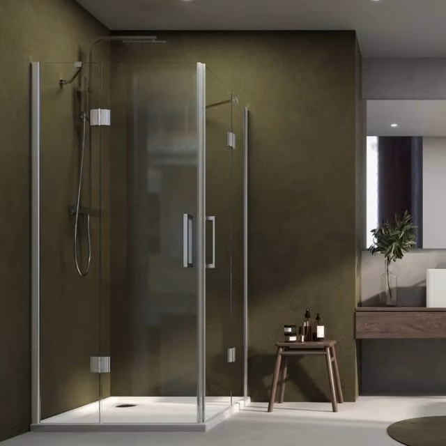 Cabina doccia angolare IX BOX Shower con 2 ante a battente in cristallo trasparente da 8 mm, L/P/H: 70 x 100 x 195 cm