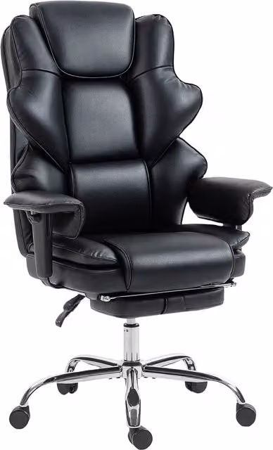 Sedia da ufficio executive HOMCOM con poggiapiedi e poggiatesta, in pelle PU e metallo, Nero, L: 76 cm, P: 73 cm, H: 117-125 cm