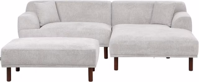 Divano ad angolo sinistro Beliani in tessuto grigio con pouf, funzione letto e cuscini coordinati, stile minimalista – 1