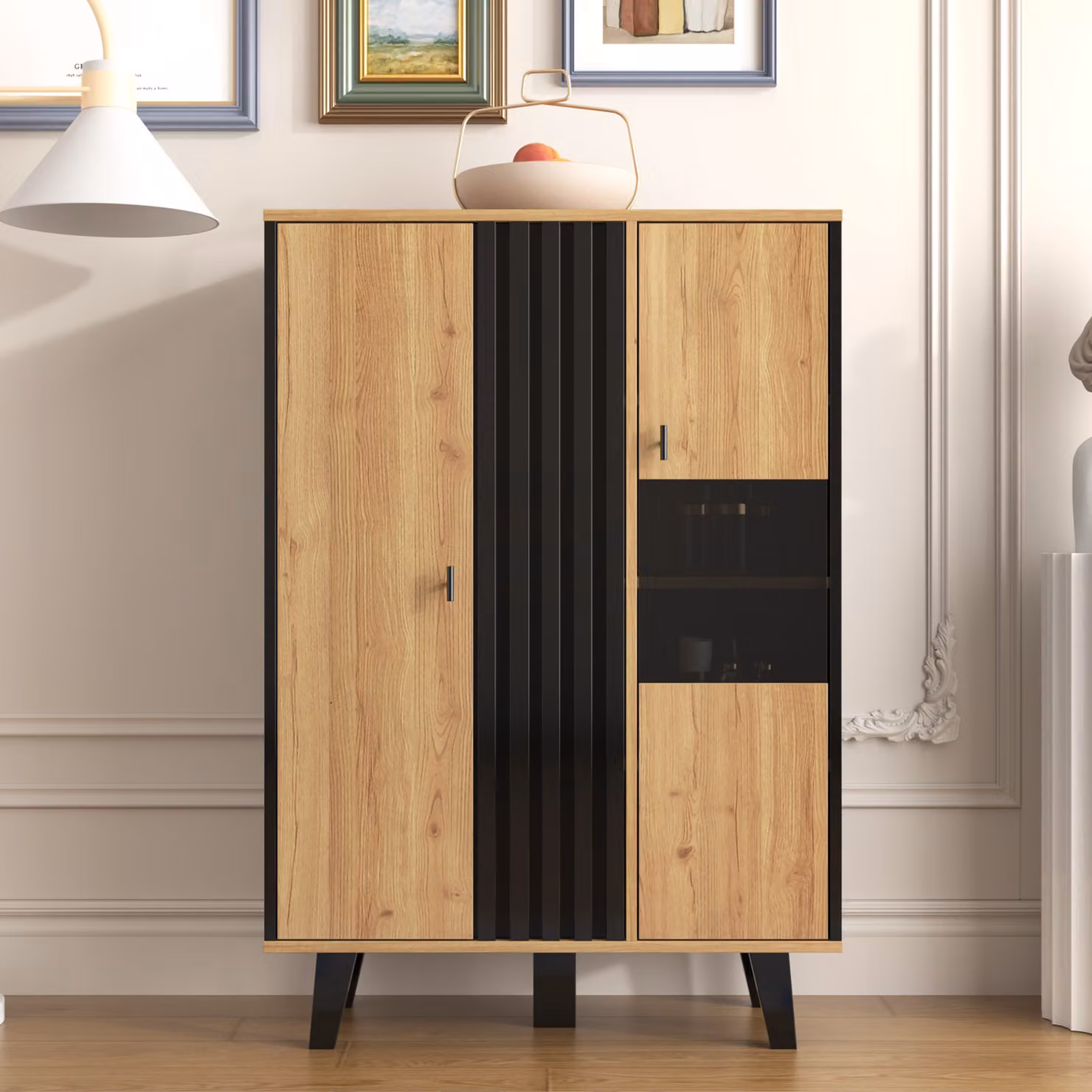Mobiletto contenitore, credenza, piccoli armadietti con vetro e illuminazione a LED, mobiletto buffet per soggiorno, camera da letto, cameretta, stanza degli adolescenti e ufficio, disponibili nei colori nero e legno