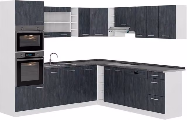 Cucina angolare moderna Vicco R-Line in legno e plastica, colori nero, bianco e antracite, L: 247 cm, P: 237 cm – 1
