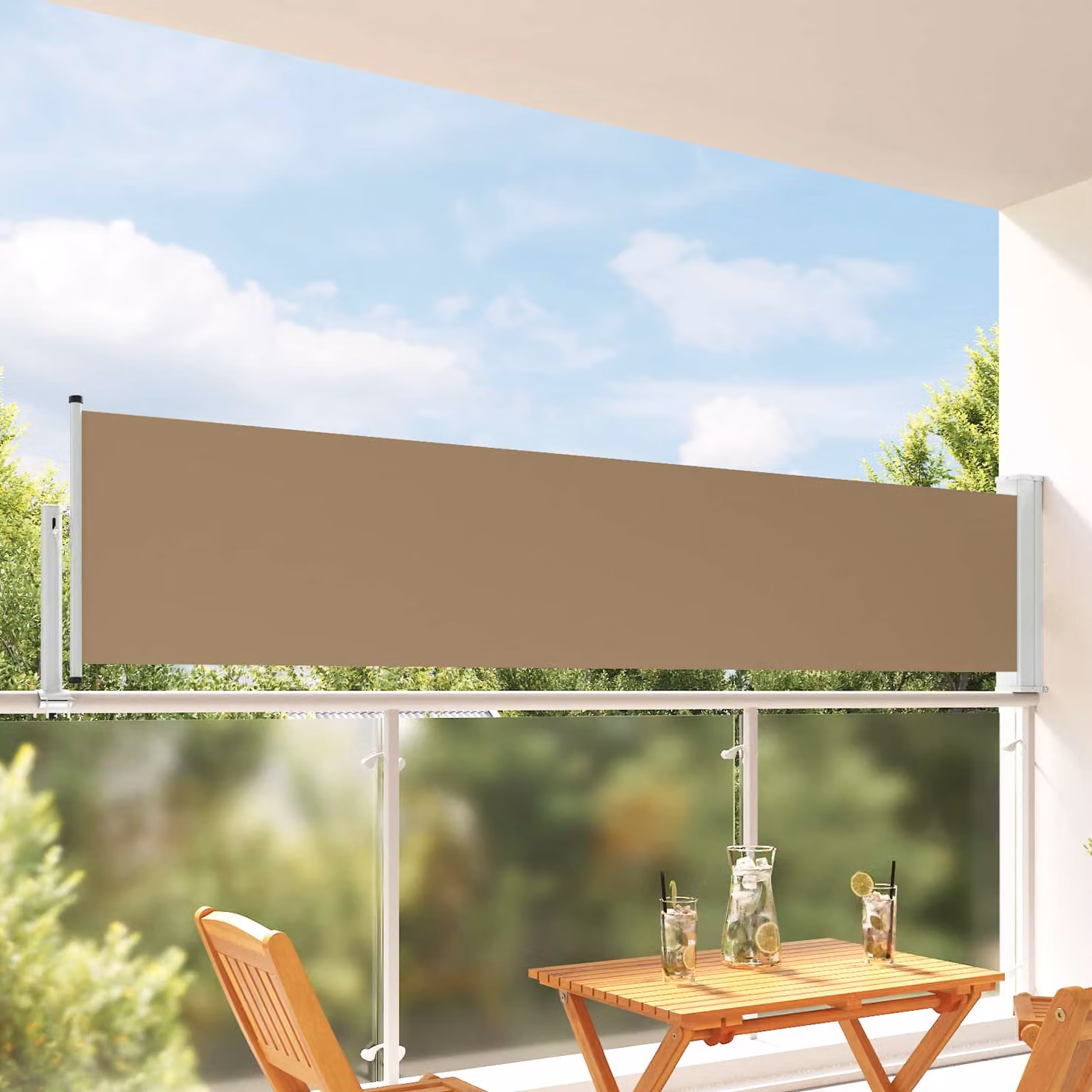 Tenda laterale vidaXL in poliestere e acciaio, disponibile in beige o grigio, L: 300 cm, H: 100 cm