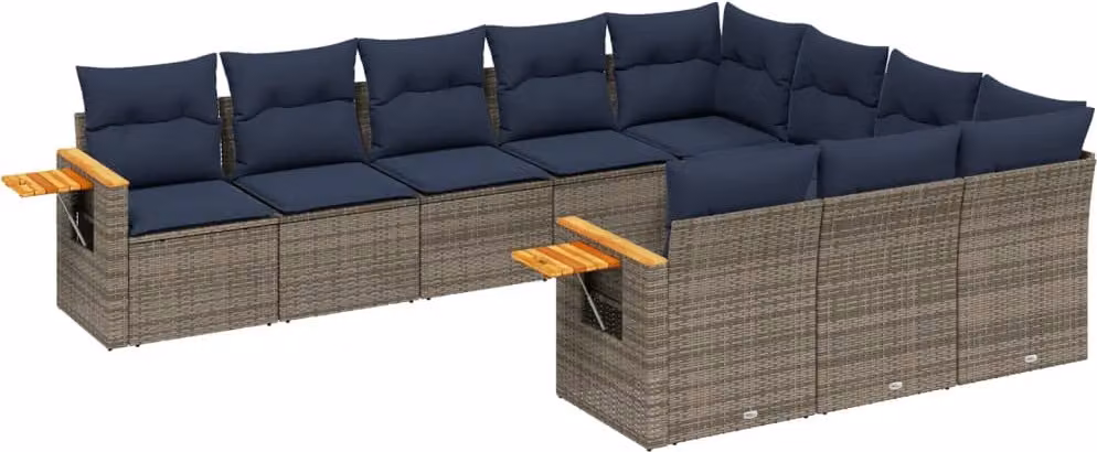Set Divani da Giardino 10 pz con Cuscini Grigio in Polyrattan