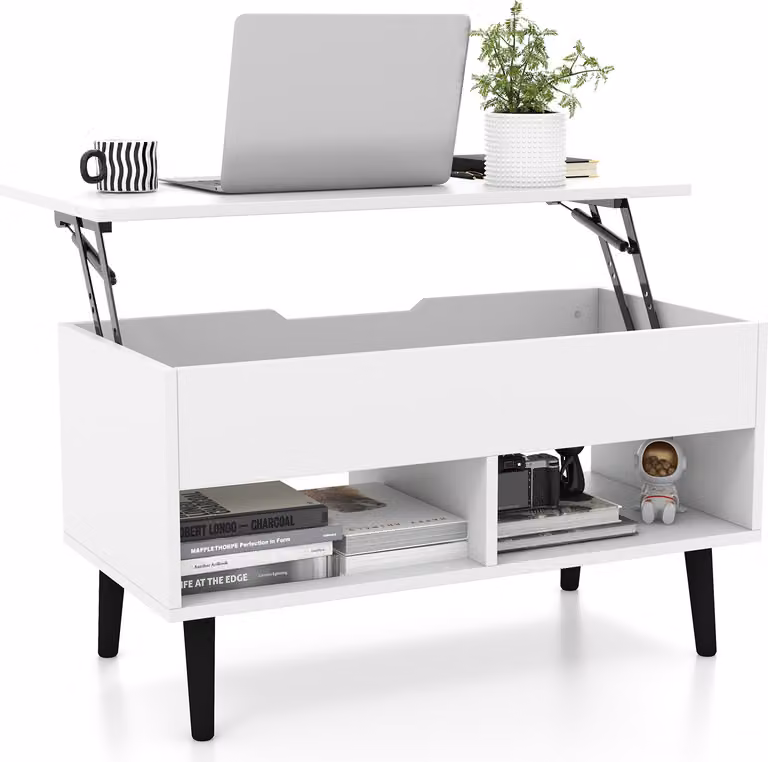 Tavolino COSTWAY con piano regolabile in altezza Tavolo da soggiorno Tavolino allungabile bianco