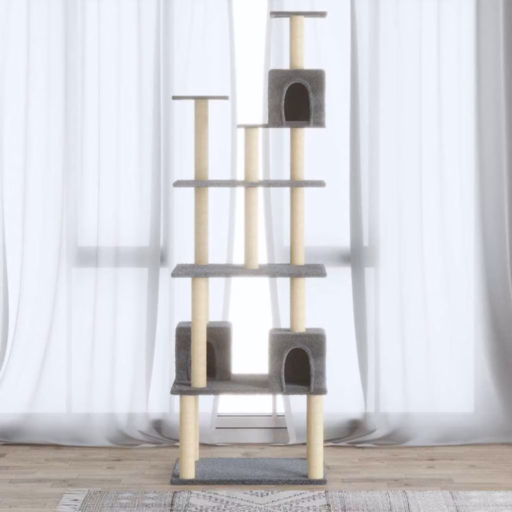 vidaXL Albero per Gatti con Tiragraffi in Sisal e Legno Grigio Altezza: 188 cm